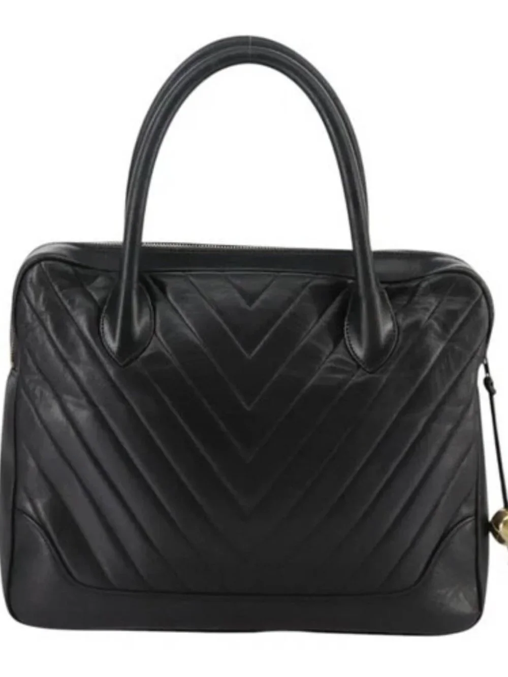 CHANEL V Stitch Hand Bag Leather Black CC Auth bs21163